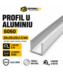 Profil U aluminiu 20 x 20 x 20 x 1.5 mm, 6 metri Profil U aluminiu 20 x 20 x 20 x 1.5 mm, 6 metri